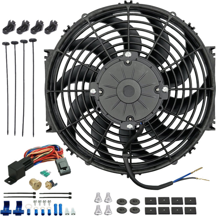 12-13" Inch 180w Electric Radiator Cooling Fan Thread-In Probe Thermostat Temperature Switch Wire Kit - American Volt