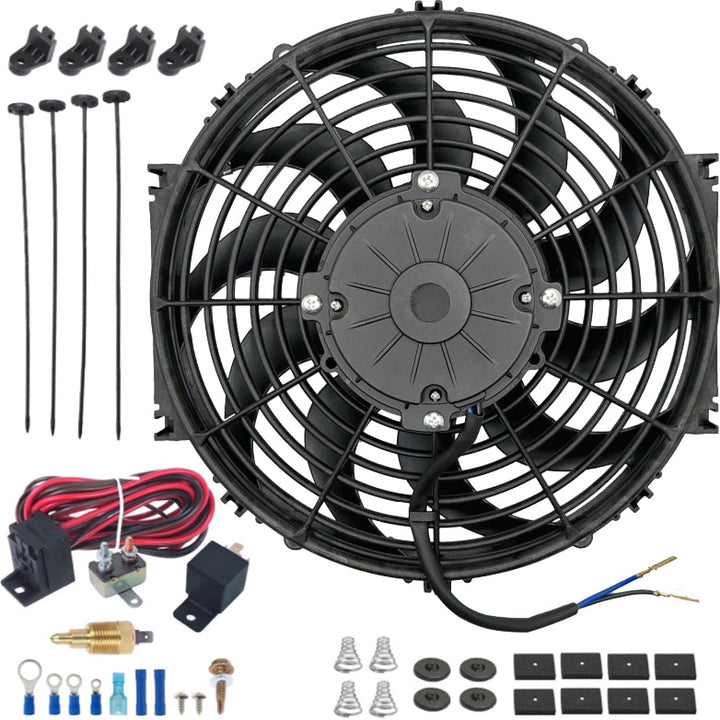 12-13" Inch 180w Motor Electric Cooling Radiator Fan 12 Volt High CFM Thermostat Wiring Switch Kit - American Volt