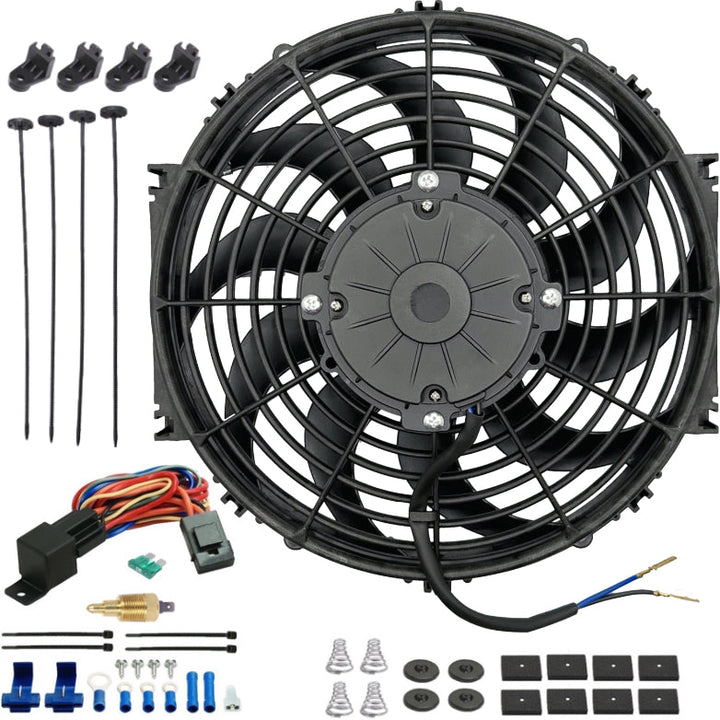 12-13" Inch 180w Motor Electric Radiator Cooling Fan NPT Ground Thermostat Temperature Switch Kit - American Volt