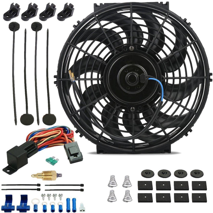 12-13" Inch 90w Motor Electric Radiator Cooling Fan NPT Ground Thermostat Temperature Switch Kit - American Volt