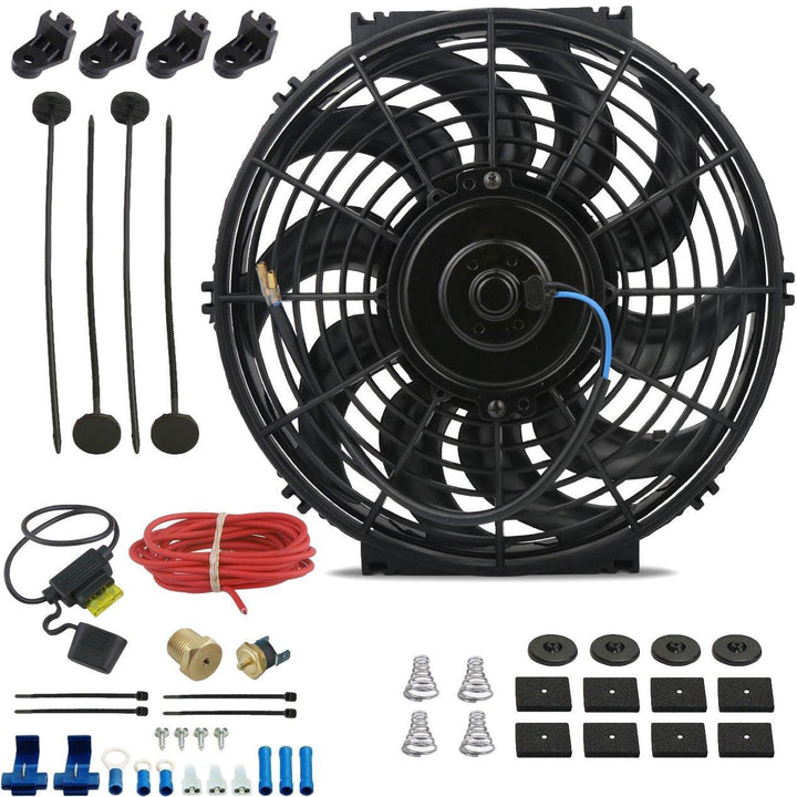 12-13" Inch Electric Auto Radiator Cooling Fan Thermostat Temperature Switch In-Line Fuse Wire Kit - American Volt
