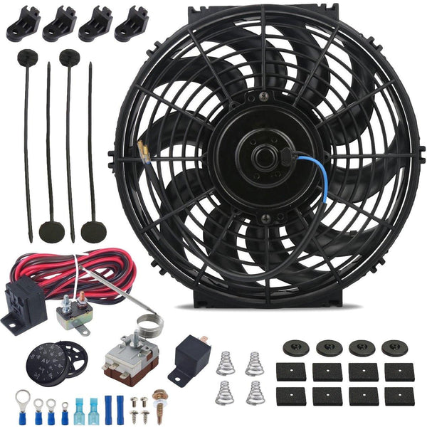 12-13" Inch Electric Automotive 12 Volt Radiator Fan Adjustable Thermostat Switch Controller Kit - American Volt