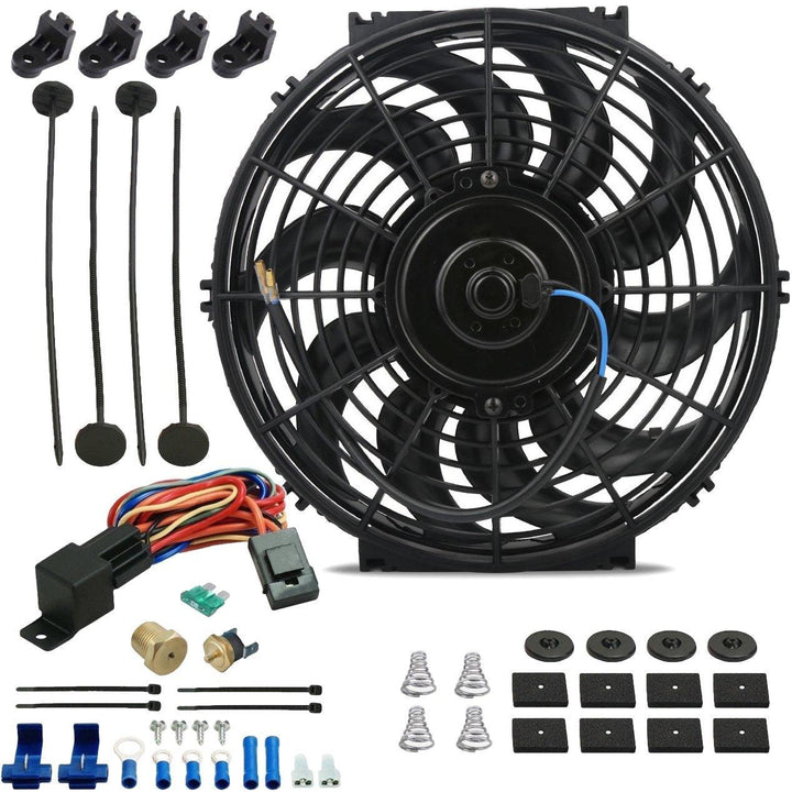 12-13" Inch Universal 12 Volt Electric Fan Engine Radiator Cooling Thread-in Thermostat Switch Wiring Kit - American Volt