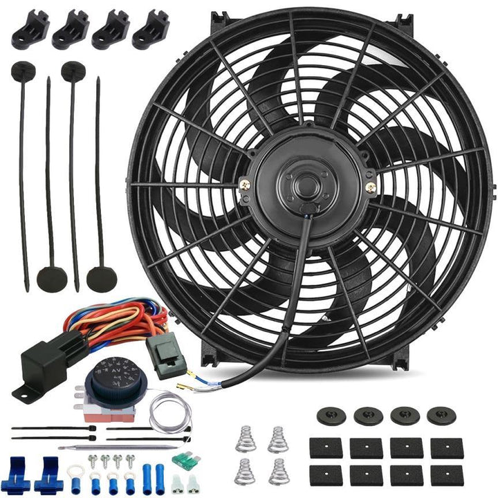 14-15" Inch 130w Electric Radiator Cooling Fan Adjustable Thermostat Temperature Wiring Switch Kit - American Volt