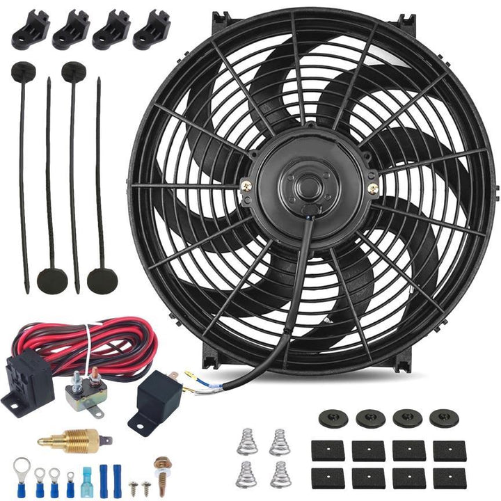 14-15" Inch 130w Motor Electric Cooling Radiator Fan Grounding Thermostat Temp Switch Wiring Kit - American Volt