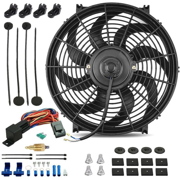 14-15" Inch 130w Motor Electric Radiator Cooling Fan NPT Ground Thermostat Temperature Switch Kit - American Volt