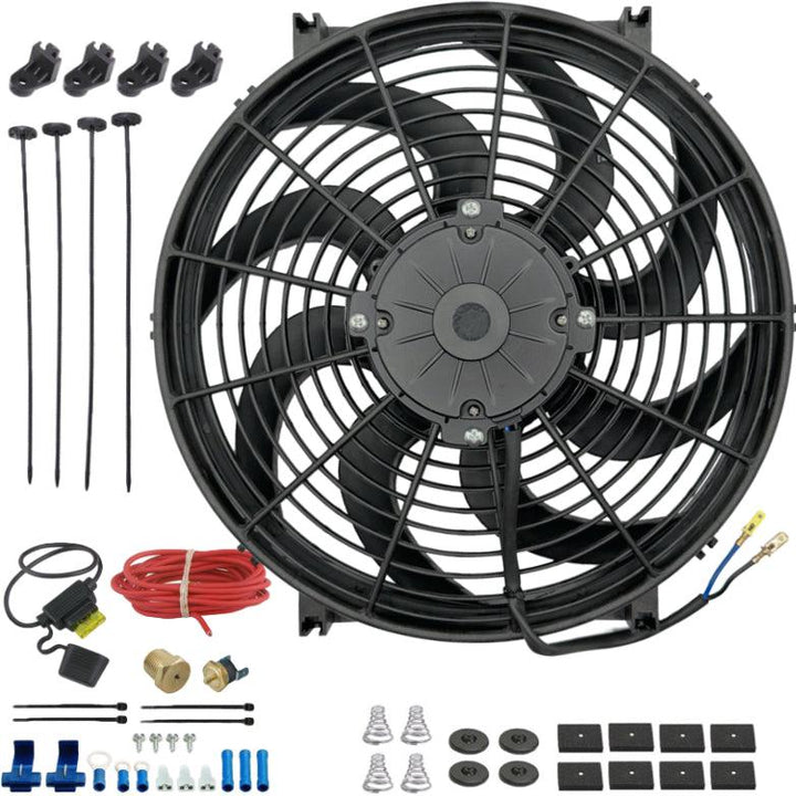 14-15" Inch 180w Electric Auto Radiator Cooling Fan NPT Thermostat Temperature Switch Wiring Kit - American Volt
