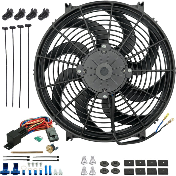 14-15" Inch 180w Electric Cooling Fan 12 Volt Push-In Radiator Fin Probe Thermostat Temp Switch Kit - American Volt
