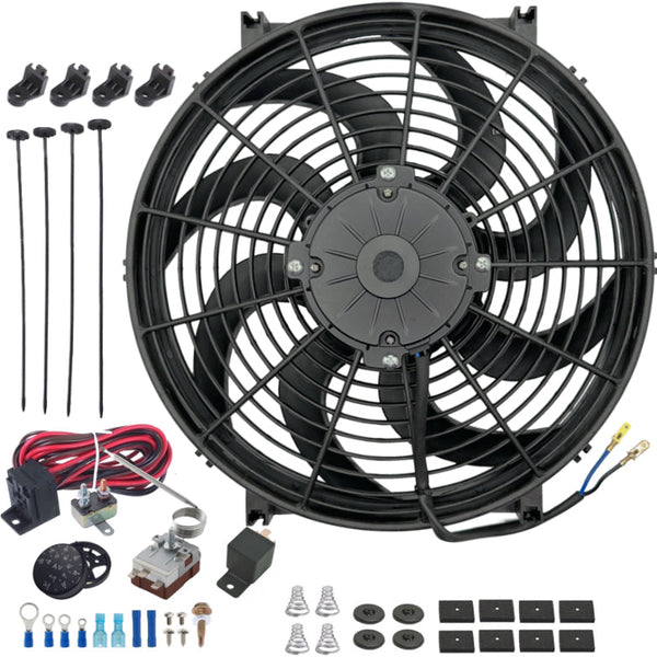 14-15" Inch 180w Electric Radiator Cooling Fan Adjustable Fin Probe Thermostat Temperature Switch Kit - American Volt