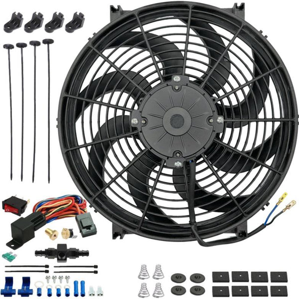 14-15" Inch 180w Motor Electric Cooler Fan In-Line AN Hose Fitting Thermostat Temperature Switch Wiring Kit - American Volt