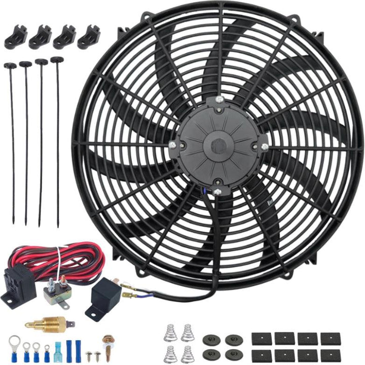 16-17" Inch 180W Motor Electric Cooling Radiator Fan 12 Volt High CFM Thermostat Wiring Switch Kit - American Volt