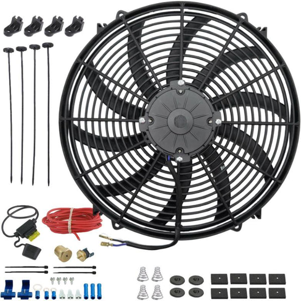 16-17" Inch 180w Electric Auto Radiator Cooling Fan NPT Thermostat Temperature Switch Wiring Kit - American Volt