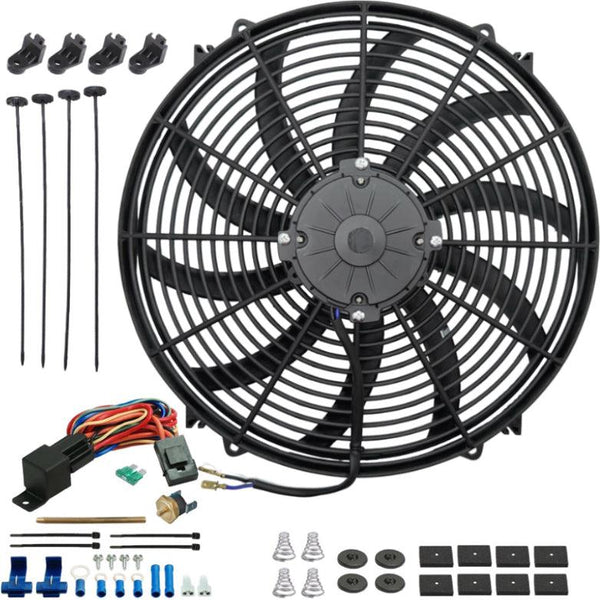 16-17" Inch 180w Electric Cooling Fan 12 Volt Push-In Radiator Fin Probe Thermostat Temp Switch Kit - American Volt