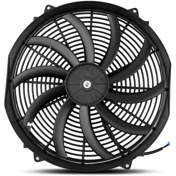 16-17" Inch 180w Electric Cooling Fans Radiator In-Hose Fitting Ground Thermostat Temp Switch Wiring Kit - American Volt