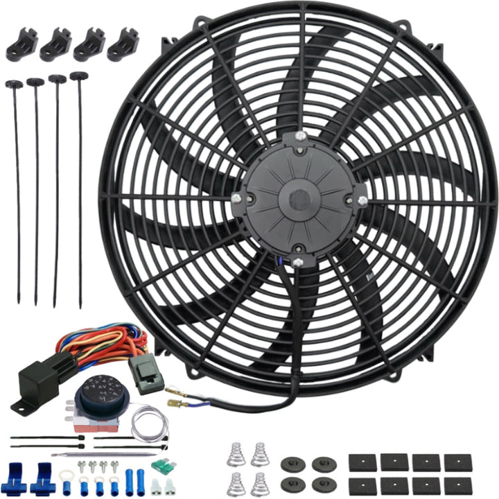 16-17" Inch 180w Electric Radiator Cooling Fan Adjustable Fin Probe Thermostat Temp Controller Kit - American Volt