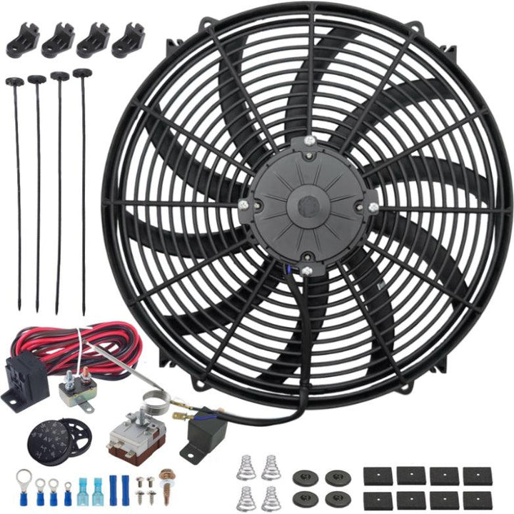 16-17" Inch 180w Electric Radiator Cooling Fan Adjustable Fin Probe Thermostat Temperature Switch Kit - American Volt