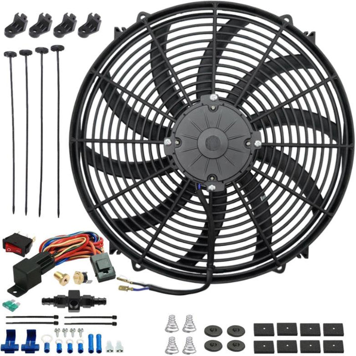 16-17" Inch 180w Motor Electric Cooler Fan In-Line AN Hose Fitting Thermostat Temperature Switch Wiring Kit - American Volt