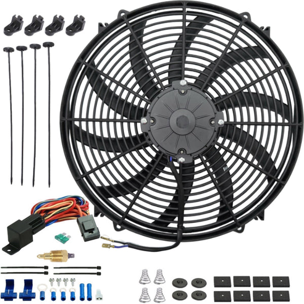 16-17" Inch 180w Motor Electric Radiator Cooling Fan NPT Ground Thermostat Temperature Switch Kit - American Volt