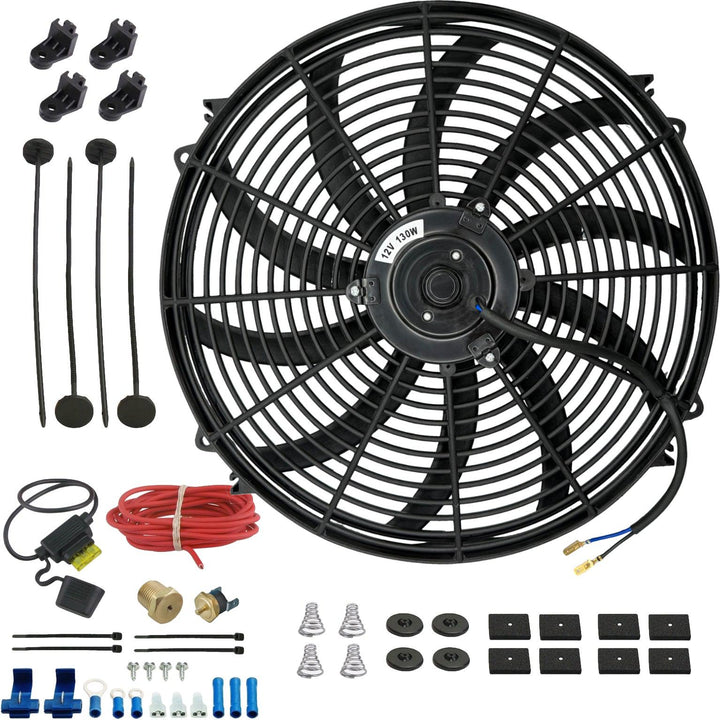16-17" Inch Electric Auto Radiator Cooling Fan Thermostat Temperature Switch In-Line Fuse Wire Kit - American Volt
