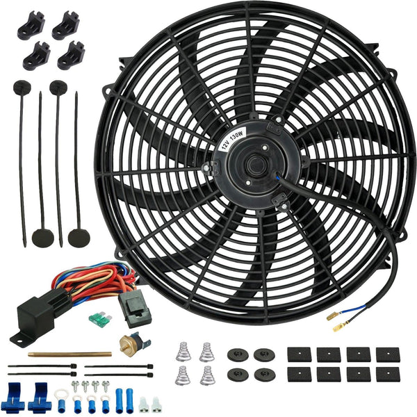 16-17" Inch Electric Cooling Fan 12 Volt Push-In Radiator Fin Probe Thermostat Temp Switch Kit - American Volt
