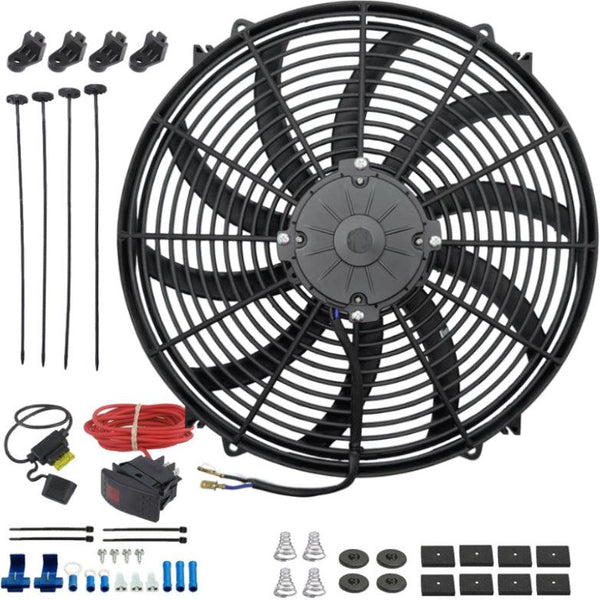 16-17" Inch Upgraded 180w Electric Radiator Cooling Fan 12 Volt Manual Toggle Red Rocker Switch Wiring Kit - American Volt