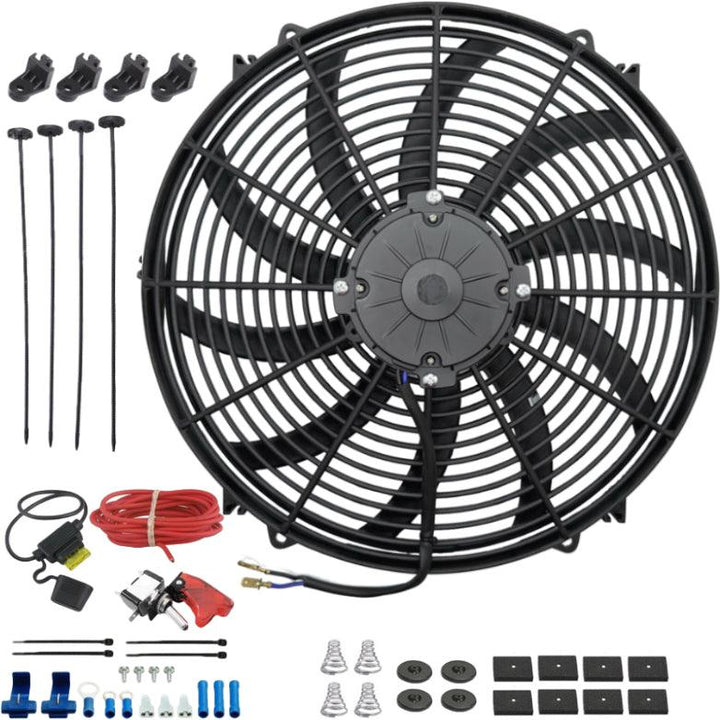 16-17" Inch Upgraded 180w Motor Electric Radiator Cooling Fan 12V Red LED Toggle Flip Switch Wiring Kit - American Volt