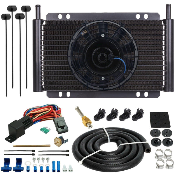 17 Row Engine Transmission Oil Cooler 6" Inch Radiator Electric Cooling Fan Fin Probe Thermostat Kit - American Volt