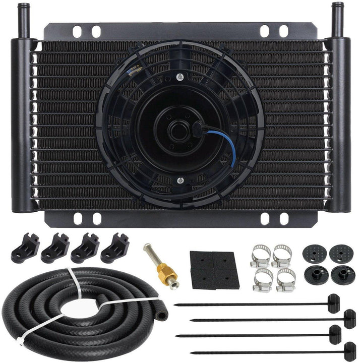 17 Row Heavy Duty Aluminum Engine Towing Transmission Oil Cooler 6" Inch Electric Fan Kit - American Volt