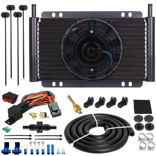 17 Row Universal Car Truck SUV Engine Transmission Cooler Electric Fan In-Line Thermostat Switch Kit - American Volt