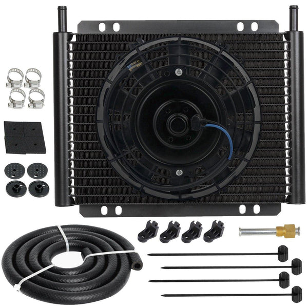 23 Row Aluminum Heavy Duty Engine Transmission Oil Cooler 8" Inch Electric Air Puller Fan Kit - American Volt