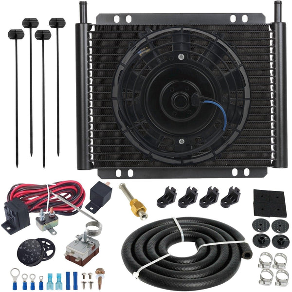 23 Row Engine Transmission Oil Cooler 8" Electric Fan Adjustable Thermostat Controller Switch Kit - American Volt