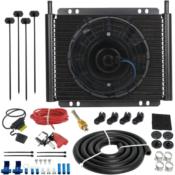 23 Row Engine Transmission Oil Cooler 8 Inch Electric Cooling Fan 12 Volt Red Toggle Switch Wiring Kit - American Volt