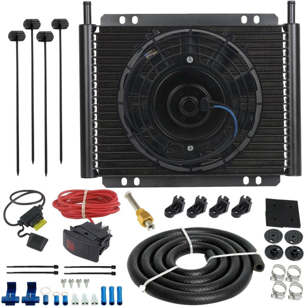 23 Row Engine Transmission Oil Cooler 8 Inch Electric Cooling Fan Toggle Rocker Bar Switch Wiring Kit - American Volt