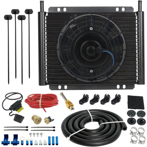 23 Row Engine Transmission Oil Cooler 8 Inch Electric Fan Thermostat Temperature Switch In-Line Wire Kit - American Volt
