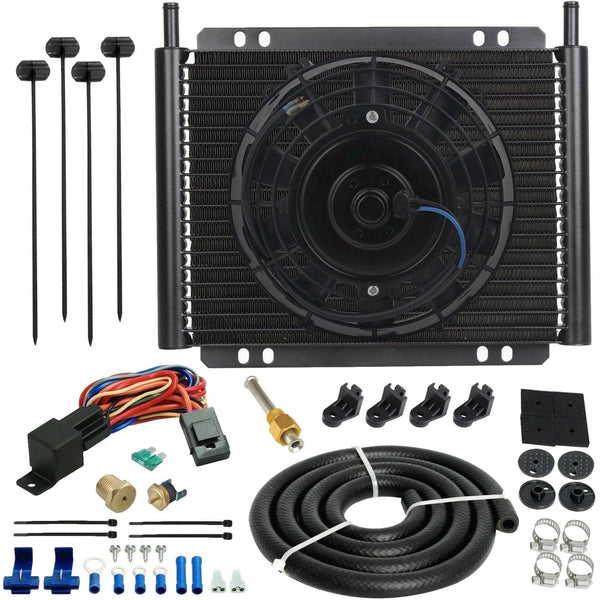 23 Row Engine Transmission Oil Cooler 8 Inch Electric Fan Thread-In Thermostat Switch Kit - American Volt