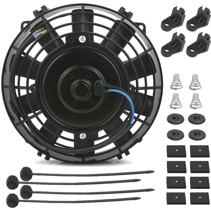 23 Row Heavy Duty Engine Transmission Oil Cooler 8" Electric Fan In-Line Hose Thermostat Switch Kit - American Volt