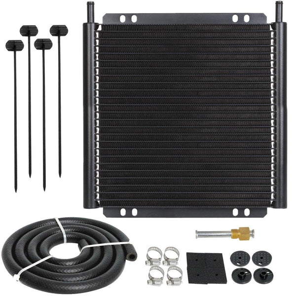 30 Row Aluminum Heavy Duty Engine Transmission Oil Cooler Kit Universal Barb Fittings Trailer Towing - American Volt