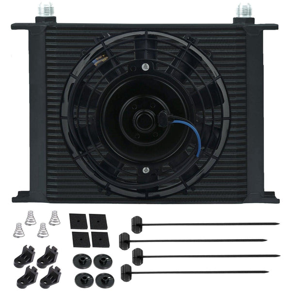 30 Row Heavy Duty Aluminum Automatic Engine Transmission Cooler 8" Inch Electric Fan Kit - American Volt