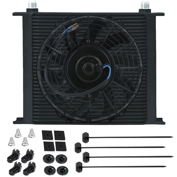 34 Row Universal Heavy Duty Aluminum Engine Transmission Cooler 9" Inch Electric Cooling Fan Kit - American Volt