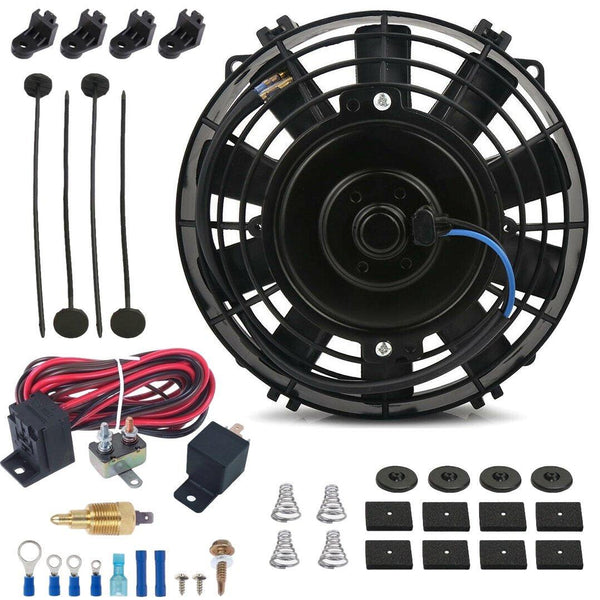 6" Inch 90w Electric Auto Engine Cooling Fan Ground Thermostat Switch Thermal Sensor Wire Kit - American Volt