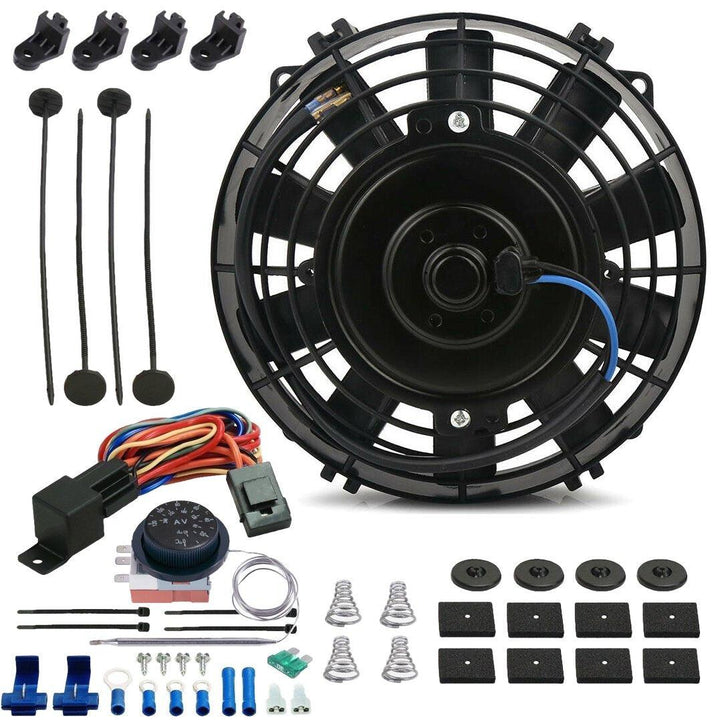 6" Inch 90w Electric Radiator Cooling Fan Adjustable Thermostat Temperature Wiring Switch Kit - American Volt