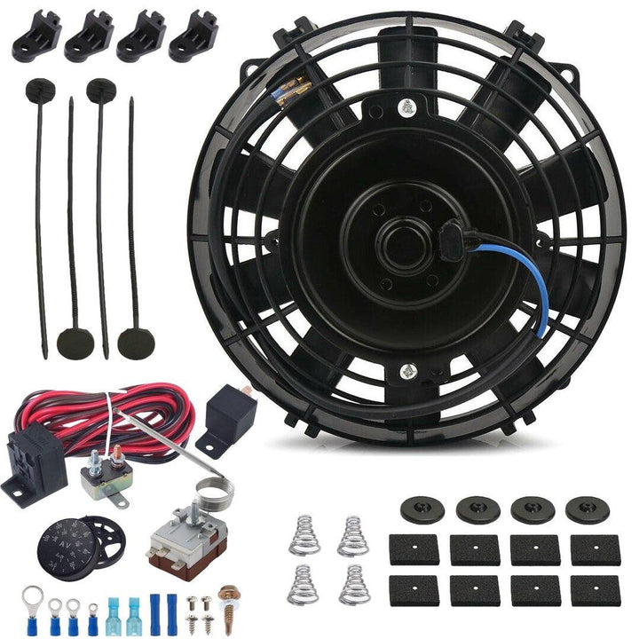 6" Inch Electric Fan Engine Transmission Oil Cooler Adjustable Thermostat Temperature Switch Kit - American Volt
