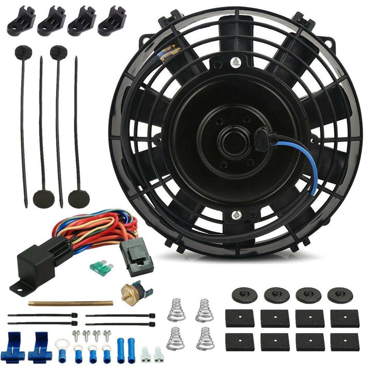 6" Inch Electric Slim Engine Transmission Cooler Fan 12V Push-In Fin Probe Thermostat Switch Kit - American Volt