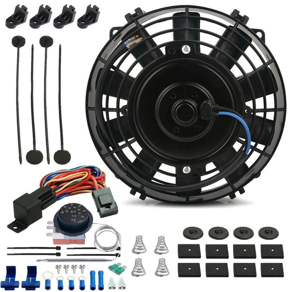 7-8" Inch 90w Electric Radiator Cooling Fan Adjustable Thermostat Temperature Wiring Switch Kit - American Volt