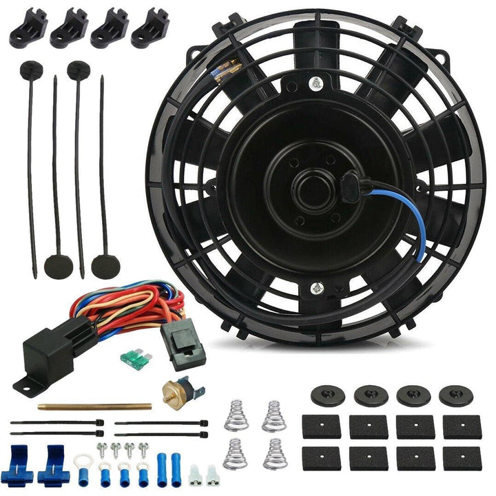 7-8" Inch Electric Trans Cooler Fan 12 Volt Push-In Fin Probe Thermostat Temp Switch Wiring Kit - American Volt
