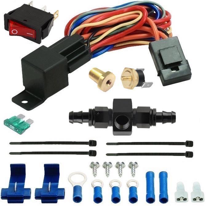 8 Row Aluminum Engine Transmission Oil Cooler 9" Inch Electric Fan 6AN In-Line Hose Thermostat Kit - American Volt