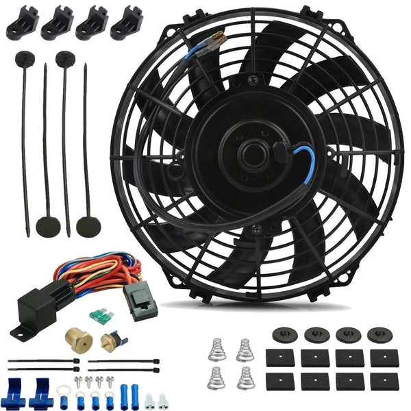 9" Inch 12 Volt Electric Cooling Fan Upgraded 90W Motor NPT Thread-In Thermostat Switch Kit - American Volt