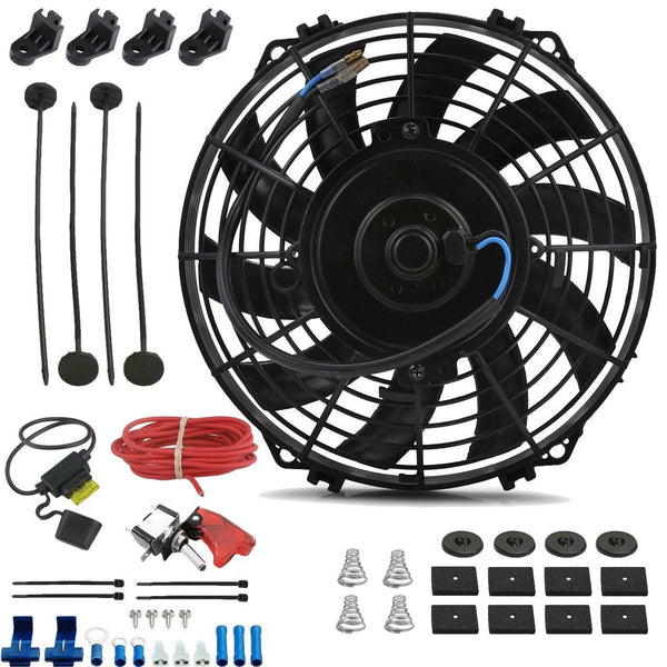 9" Inch 90w Electric Engine Radiator Cooling Fan 12 Volt Red LED Toggle Manual Switch Wiring Kit - American Volt