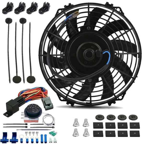 9" Inch 90w Electric Radiator Cooling Fan Adjustable Thermostat Temperature Wiring Switch Kit - American Volt