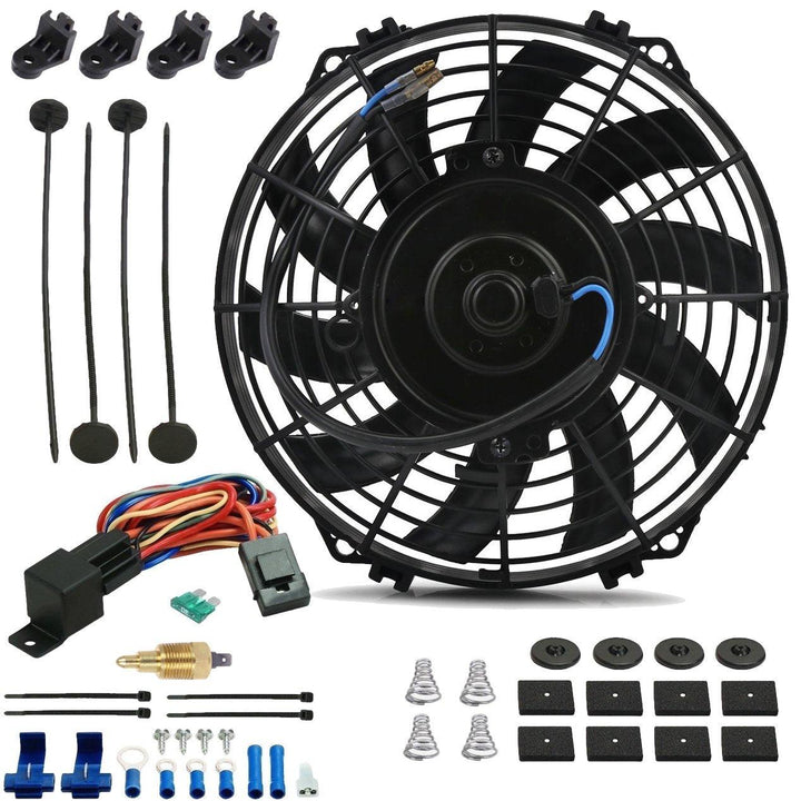 9" Inch 90w Motor Electric Radiator Cooling Fan NPT Ground Thermostat Temperature Switch Kit - American Volt